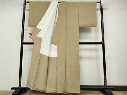平和屋着物●上質な色無地　草花地紋　香色　正絹　逸品　CABD7401ut