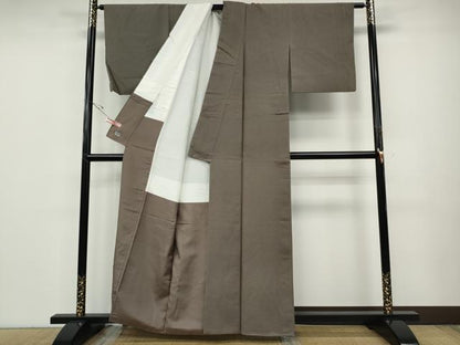 平和屋着物●結城紬　色無地　茶鼠色　高島屋扱い　正絹　逸品　CABD7402ut