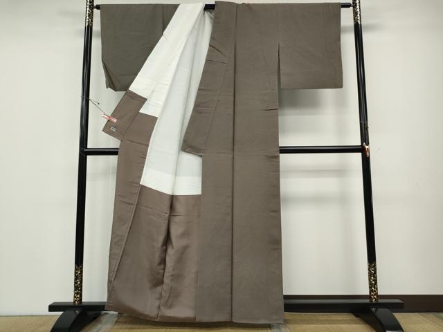 平和屋着物●結城紬　色無地　茶鼠色　高島屋扱い　正絹　逸品　CABD7402ut