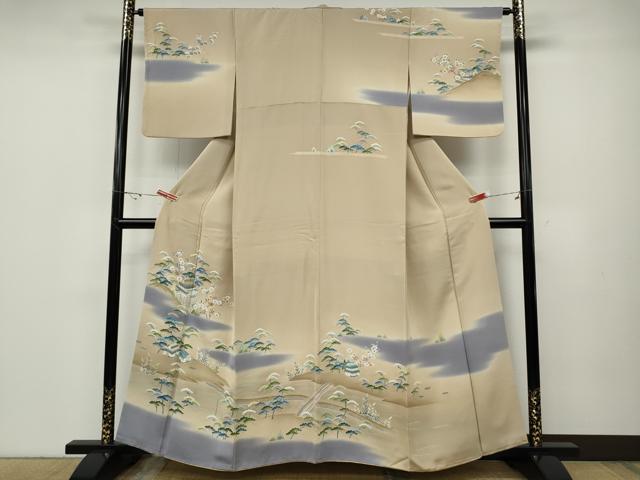 平和屋着物●訪問着　風景草花文　暈し染め　金糸　正絹　逸品　CABD7404ut