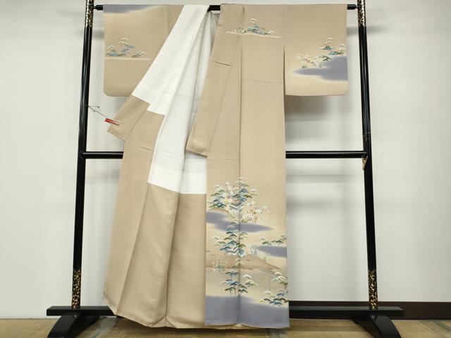 平和屋着物●訪問着　風景草花文　暈し染め　金糸　正絹　逸品　CABD7404ut