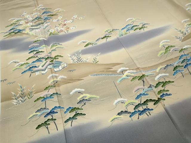 平和屋着物●訪問着　風景草花文　暈し染め　金糸　正絹　逸品　CABD7404ut