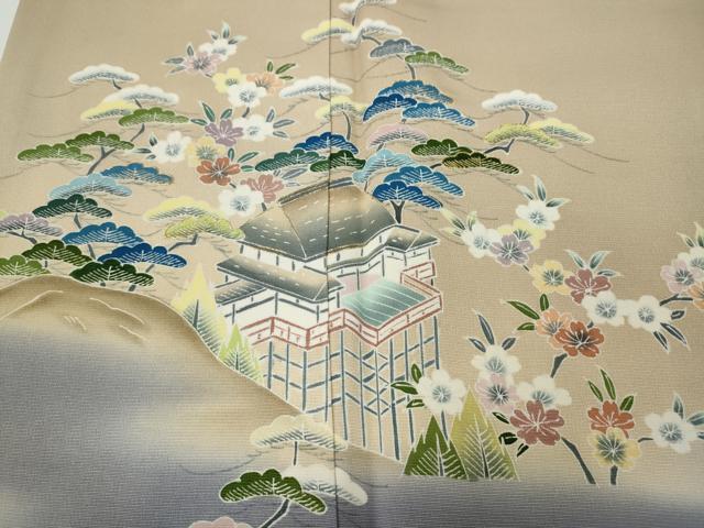 平和屋着物●訪問着　風景草花文　暈し染め　金糸　正絹　逸品　CABD7404ut