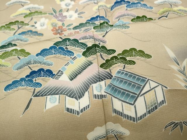 平和屋着物●訪問着　風景草花文　暈し染め　金糸　正絹　逸品　CABD7404ut