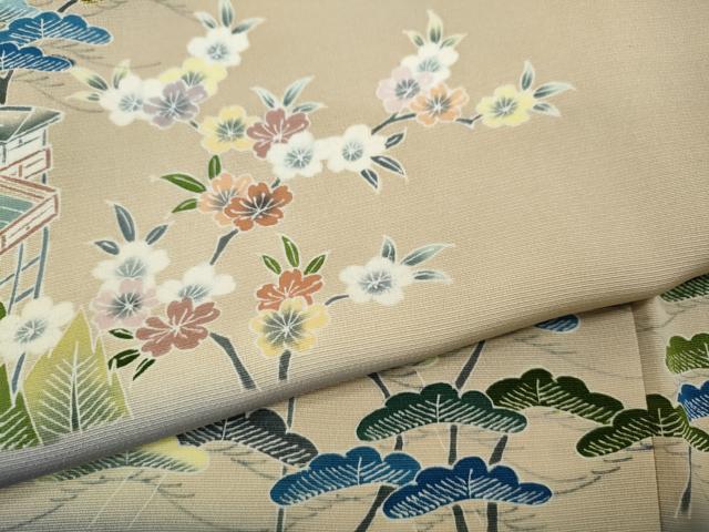 平和屋着物●訪問着　風景草花文　暈し染め　金糸　正絹　逸品　CABD7404ut