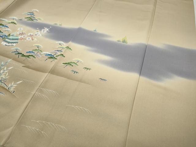 平和屋着物●訪問着　風景草花文　暈し染め　金糸　正絹　逸品　CABD7404ut