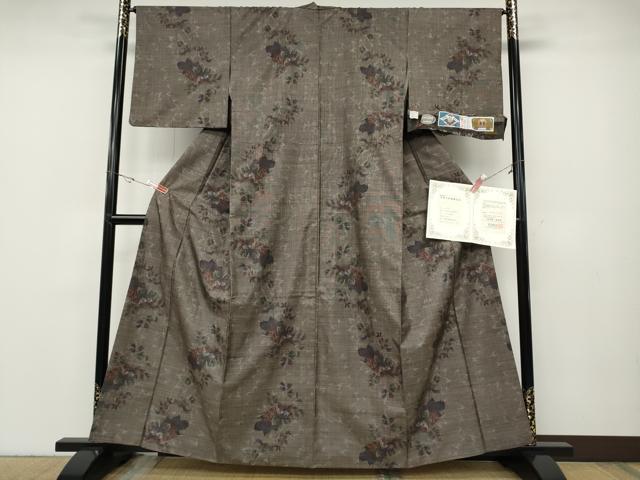 平和屋着物●本場大島紬　9マルキ　蔦の葉更紗花文　米澤絹織物謹製　証紙・鑑定書付き　正絹　逸品　CABD7406ut