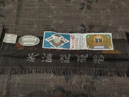 平和屋着物●本場大島紬　9マルキ　蔦の葉更紗花文　米澤絹織物謹製　証紙・鑑定書付き　正絹　逸品　CABD7406ut