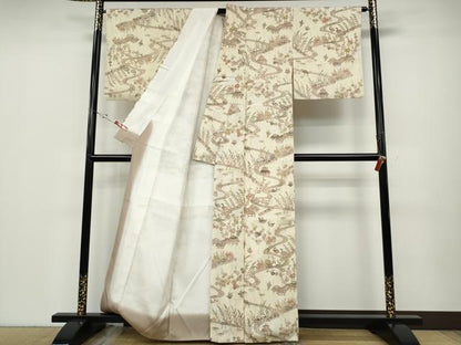 平和屋着物●ぜんまい紬　松煙染本手差江戸紅型　工芸染織士　鈴木洋行　華かづら　反端付き　正絹　逸品　CABD7408ut
