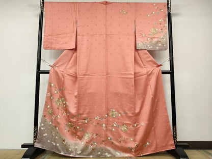 平和屋着物●訪問着　作家物　雪輪枝花文　暈し染め　金彩　正絹　逸品　CABD7411ut