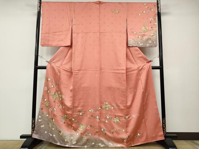 平和屋着物●訪問着　作家物　雪輪枝花文　暈し染め　金彩　正絹　逸品　CABD7411ut