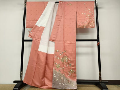 平和屋着物●訪問着　作家物　雪輪枝花文　暈し染め　金彩　正絹　逸品　CABD7411ut