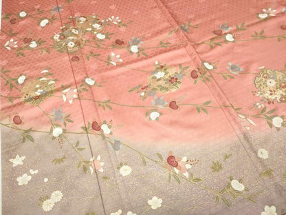 平和屋着物●訪問着　作家物　雪輪枝花文　暈し染め　金彩　正絹　逸品　CABD7411ut