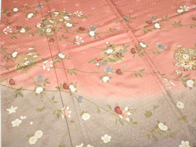 平和屋着物●訪問着　作家物　雪輪枝花文　暈し染め　金彩　正絹　逸品　CABD7411ut