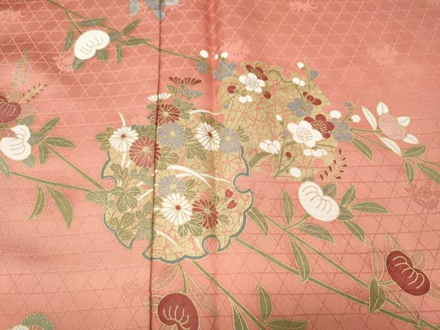 平和屋着物●訪問着　作家物　雪輪枝花文　暈し染め　金彩　正絹　逸品　CABD7411ut