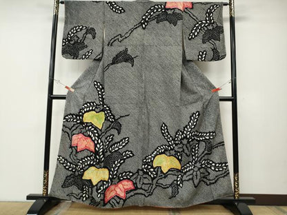 平和屋着物●訪問着　総絞り　蔦の葉文　正絹　逸品　CABD7412ut