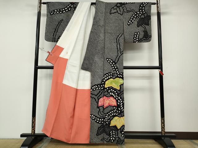 平和屋着物●訪問着　総絞り　蔦の葉文　正絹　逸品　CABD7412ut