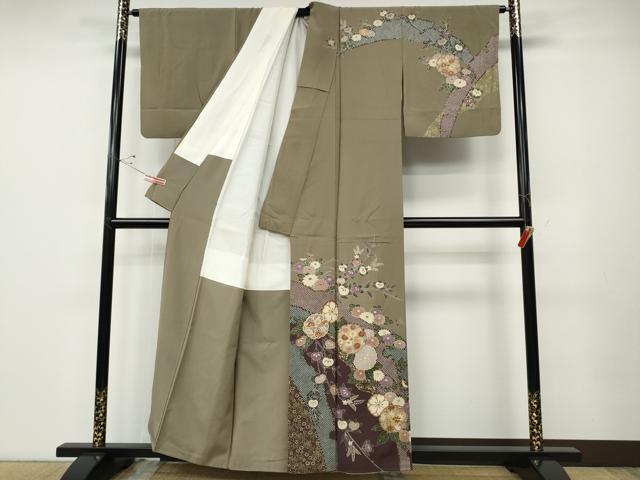 平和屋着物●訪問着　駒刺繍　雪芝枝花文　暈し染め　金彩　正絹　逸品　CABD7413ut