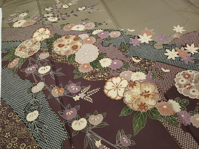 平和屋着物●訪問着　駒刺繍　雪芝枝花文　暈し染め　金彩　正絹　逸品　CABD7413ut