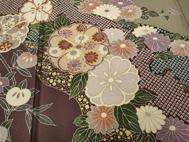 平和屋着物●訪問着　駒刺繍　雪芝枝花文　暈し染め　金彩　正絹　逸品　CABD7413ut