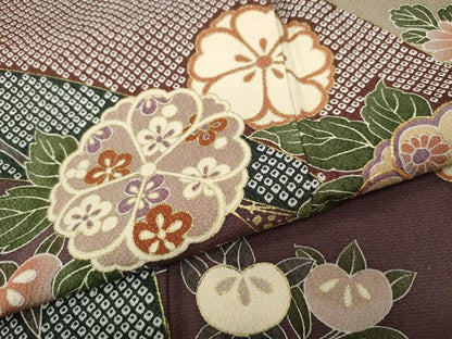 平和屋着物●訪問着　駒刺繍　雪芝枝花文　暈し染め　金彩　正絹　逸品　CABD7413ut