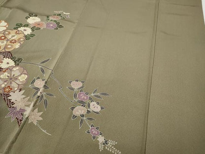 平和屋着物●訪問着　駒刺繍　雪芝枝花文　暈し染め　金彩　正絹　逸品　CABD7413ut