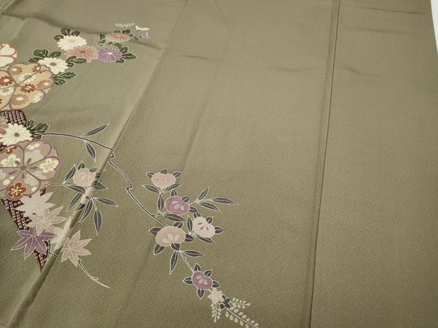 平和屋着物●訪問着　駒刺繍　雪芝枝花文　暈し染め　金彩　正絹　逸品　CABD7413ut