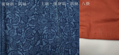 平和屋着物●上質な小紋　紬地　藍　型染め　更紗花唐草文　正絹　逸品　CABD7414ut