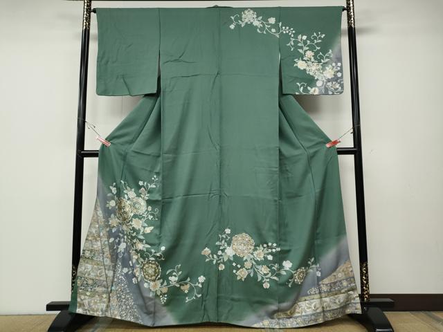 平和屋着物●訪問着　正倉院花唐草文　暈し染め　金銀彩　正絹　逸品　CABD7417ut