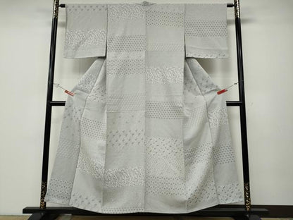 平和屋着物●上質なお召　荒磯　横段吉祥花文　正絹　逸品　未使用　CABD7419ut