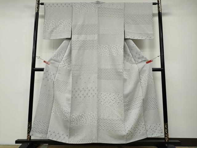 平和屋着物●上質なお召　荒磯　横段吉祥花文　正絹　逸品　未使用　CABD7419ut