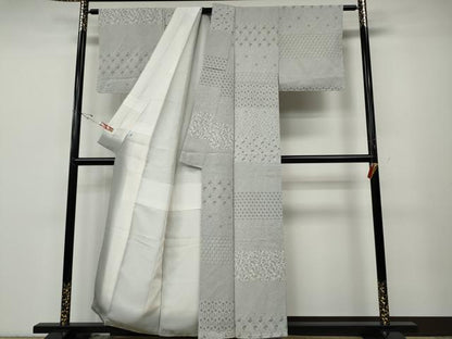 平和屋着物●上質なお召　荒磯　横段吉祥花文　正絹　逸品　未使用　CABD7419ut