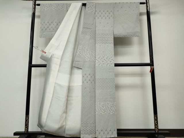 平和屋着物●上質なお召　荒磯　横段吉祥花文　正絹　逸品　未使用　CABD7419ut