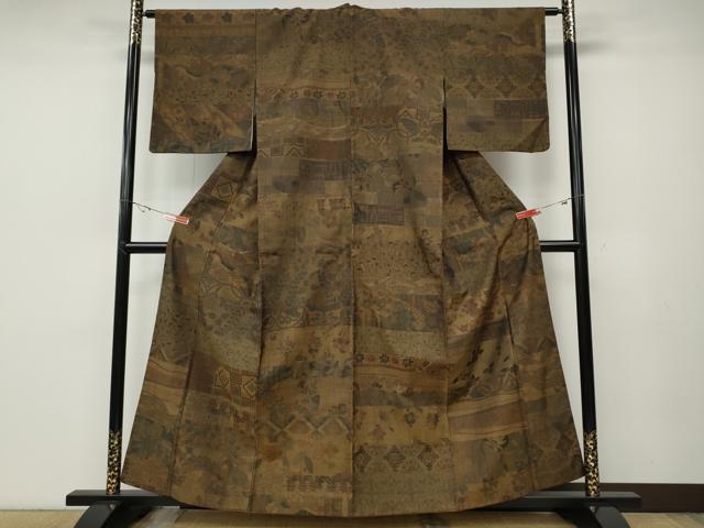 平和屋着物●小千谷紬　百柄　正絹　逸品　CABD7422ut