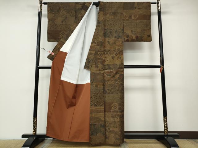 平和屋着物●小千谷紬　百柄　正絹　逸品　CABD7422ut
