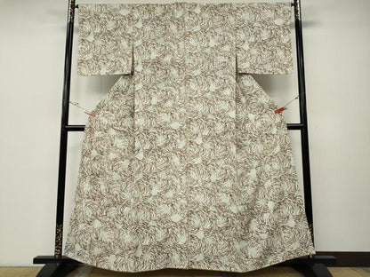平和屋着物●上質な小紋　型染め　雪輪草葉文　正絹　逸品　未使用　CABD7425ut