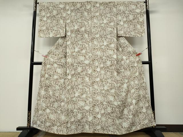 平和屋着物●上質な小紋　型染め　雪輪草葉文　正絹　逸品　未使用　CABD7425ut