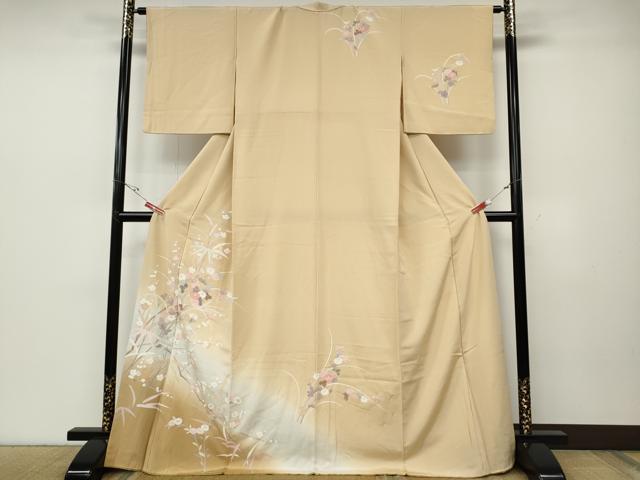 平和屋着物●訪問着　友禅　枝花文　暈し染め　ロング丈　正絹　逸品　CABD7427ut