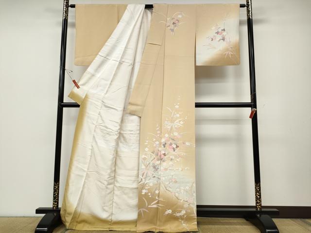 平和屋着物●訪問着　友禅　枝花文　暈し染め　ロング丈　正絹　逸品　CABD7427ut