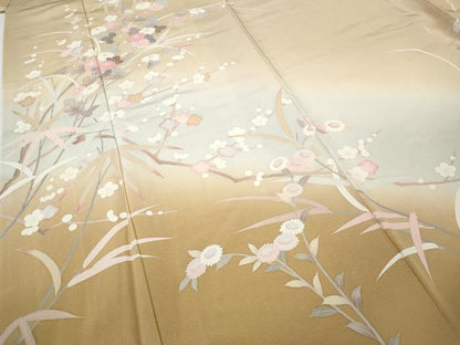 平和屋着物●訪問着　友禅　枝花文　暈し染め　ロング丈　正絹　逸品　CABD7427ut