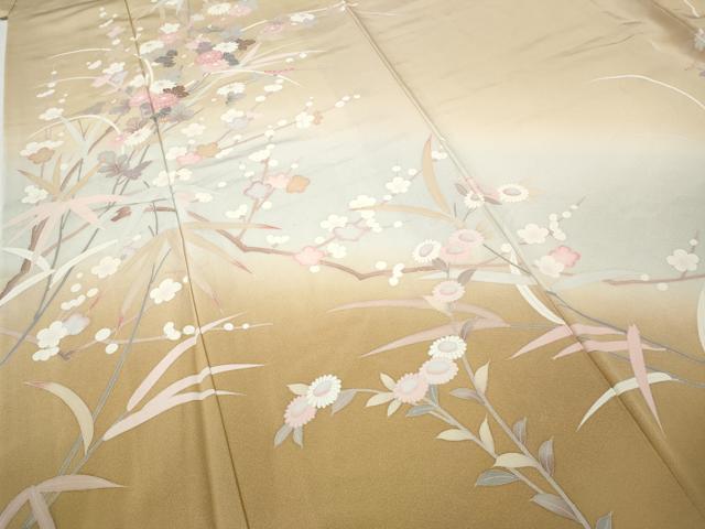 平和屋着物●訪問着　友禅　枝花文　暈し染め　ロング丈　正絹　逸品　CABD7427ut