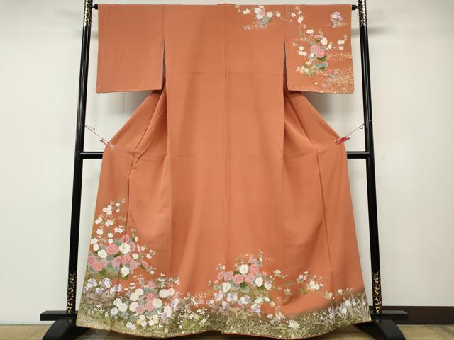 平和屋着物●訪問着　刺繍　十二単風　枝花文　暈し染め　金彩　正絹　逸品　CABD7429ut