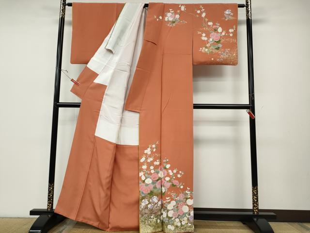 平和屋着物●訪問着　刺繍　十二単風　枝花文　暈し染め　金彩　正絹　逸品　CABD7429ut 平和屋着物○訪問着 刺繍 十二単風 枝花文 暈し染め 金彩
