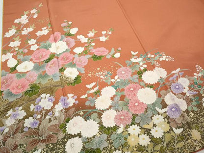 平和屋着物●訪問着　刺繍　十二単風　枝花文　暈し染め　金彩　正絹　逸品　CABD7429ut