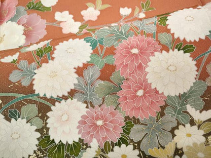 平和屋着物●訪問着　刺繍　十二単風　枝花文　暈し染め　金彩　正絹　逸品　CABD7429ut
