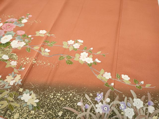 平和屋着物●訪問着　刺繍　十二単風　枝花文　暈し染め　金彩　正絹　逸品　CABD7429ut 平和屋着物○訪問着 刺繍 十二単風 枝花文 暈し染め 金彩