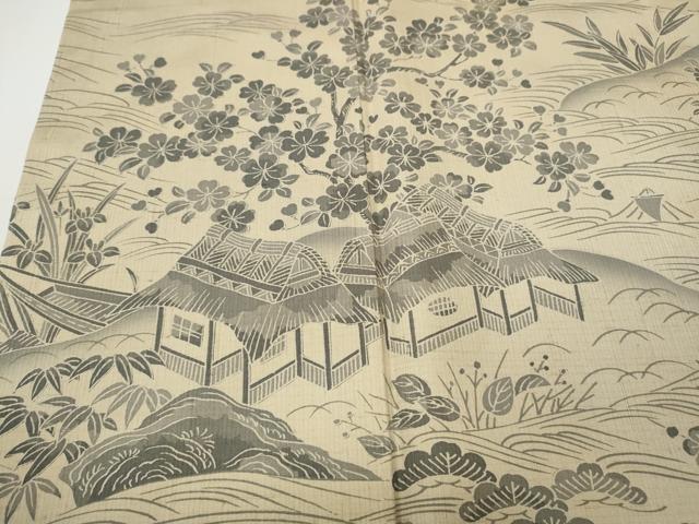 平和屋着物●訪問着　紬地　立波舟風景草花文　ますいわ屋扱い　ロング丈　正絹　逸品　CABD7430ut