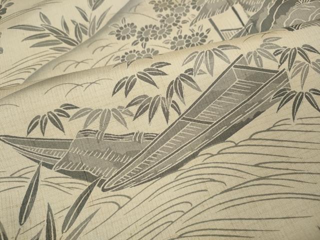 平和屋着物●訪問着　紬地　立波舟風景草花文　ますいわ屋扱い　ロング丈　正絹　逸品　CABD7430ut