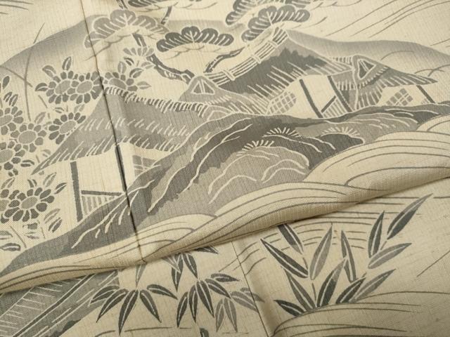 平和屋着物●訪問着　紬地　立波舟風景草花文　ますいわ屋扱い　ロング丈　正絹　逸品　CABD7430ut