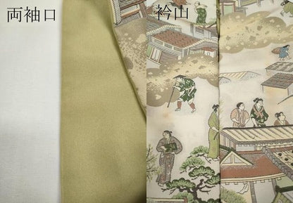 平和屋着物●上質なお召　雲取り風景人物文　正絹　逸品　CABD7431ut